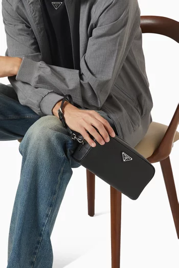 Triangle Logo Pouch in Saffiano Leather