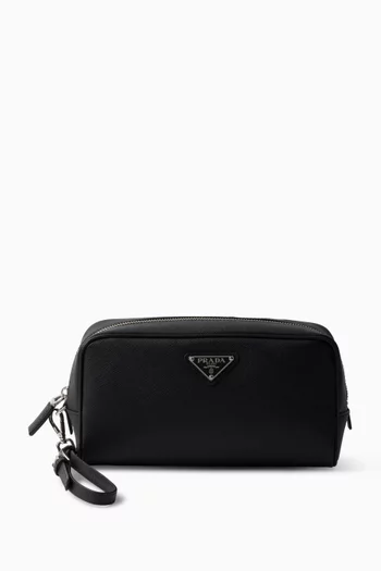 Triangle Logo Pouch in Saffiano Leather