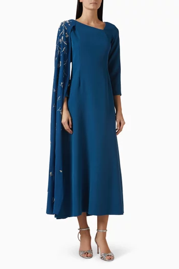 Embellished Cape-sleeve Dress in Chiffon