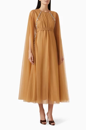 Embellished Cape & Dress Set in Tulle & Satin