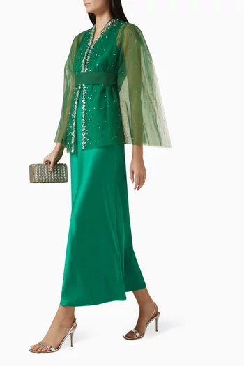 Embellished Cape & Dress Set in Tulle & Satin
