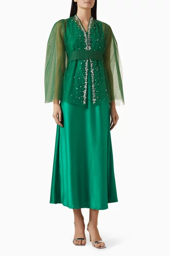 Embellished Cape & Dress Set in Tulle & Satin