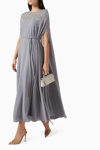 Embellished Cape-style Dress in Chiffon