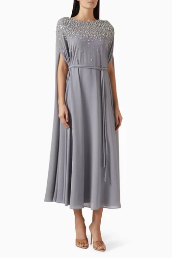 Embellished Cape-style Dress in Chiffon