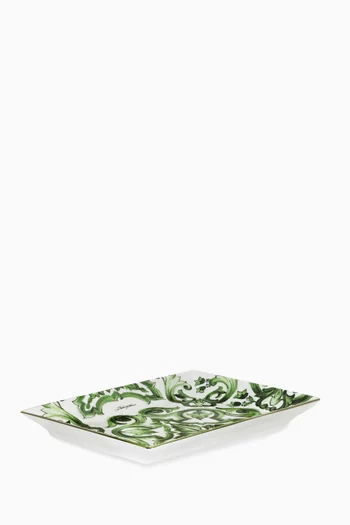 Maiolica-print Rectangular Trinket Dish in Porcelain