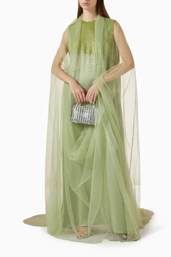 طقم فستان مزين بتطريزات ووشاح