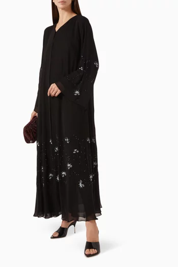 عباية واسعة بتطريزات بالخرز شيفون مزدوج