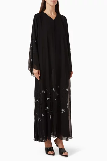 عباية واسعة بتطريزات بالخرز شيفون مزدوج