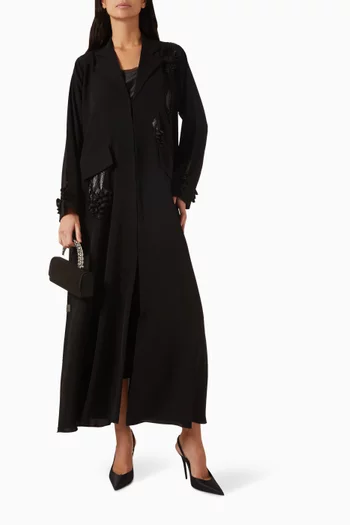 Applique & Bead Embroidered Abaya in Crepe