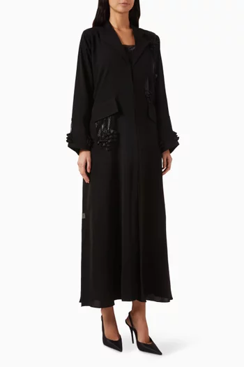 Applique & Bead Embroidered Abaya in Crepe