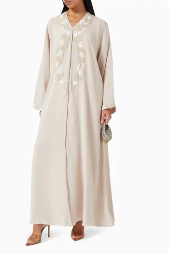 Thread & Bead Embellished Abaya in Crepe
