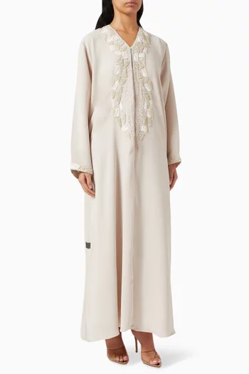 Thread & Bead Embellished Abaya in Crepe