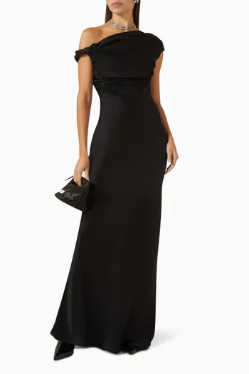 فستان دافي بفتحة رقبة غير متماثلة ستان