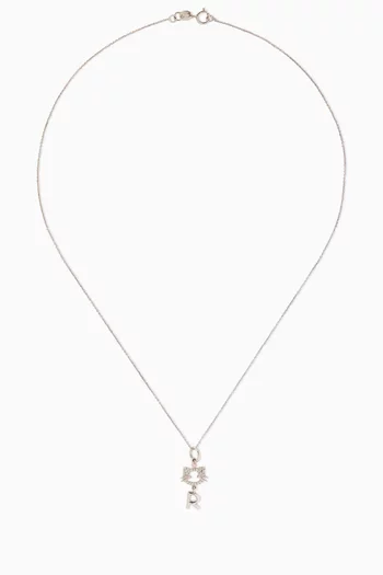 "Maya the Kitten" Letter R Diamond Pendant in 18kt White Gold