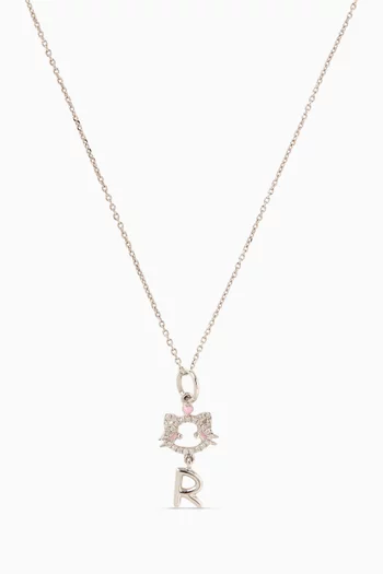 "Maya the Kitten" Letter R Diamond Pendant in 18kt White Gold