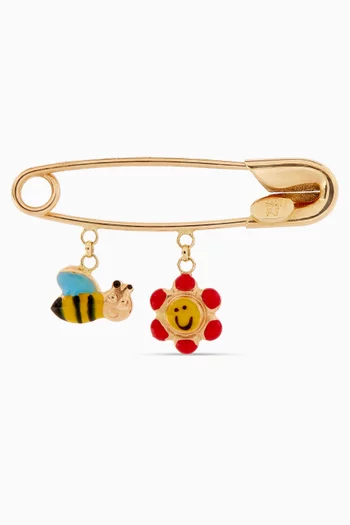 Flower & Bee Pin Brooch in 18kt Yellow Gold