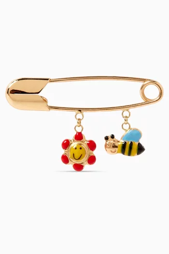 Flower & Bee Pin Brooch in 18kt Yellow Gold