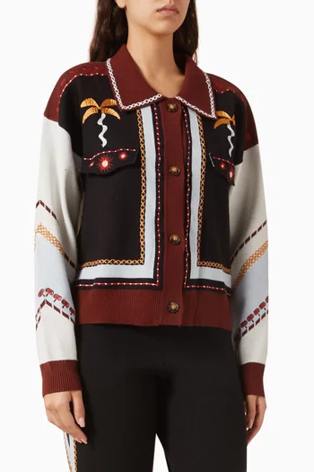 Geometric Bomber Jacket in Viscose-blend Knit