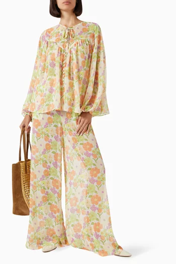 بنطال صندانس بقصة ساق واسعة كريب وجورجيت