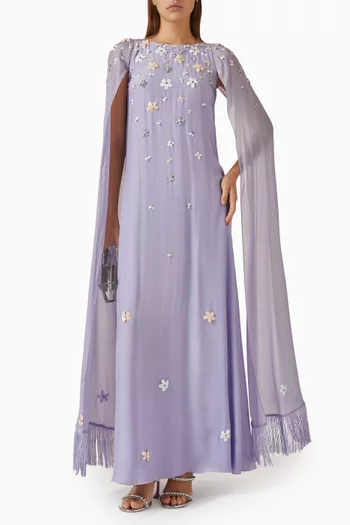 فستان سهرة بتطريزات زهور بارزة