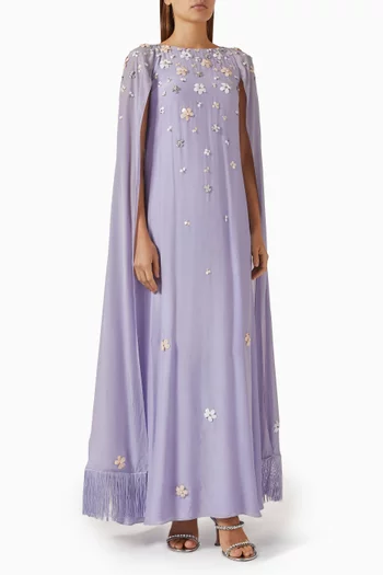 فستان سهرة بتطريزات زهور بارزة