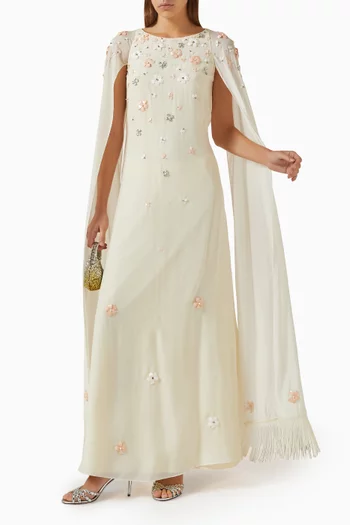 فستان سهرة بتطريزات زهور بارزة