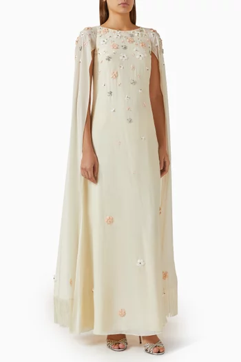 فستان سهرة بتطريزات زهور بارزة