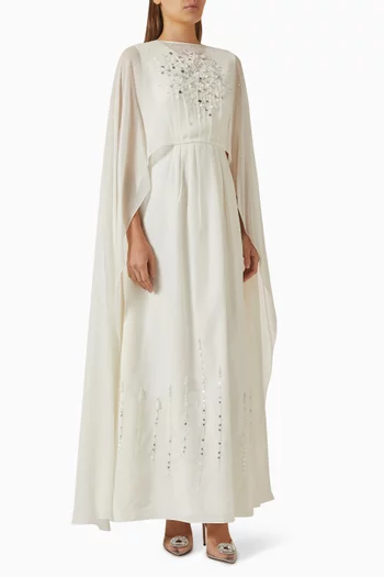 فستان سهرة بكاب مطرز بالخرز