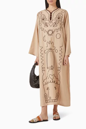 Solenne 1 Hand-embroidered Kaftan in Linen