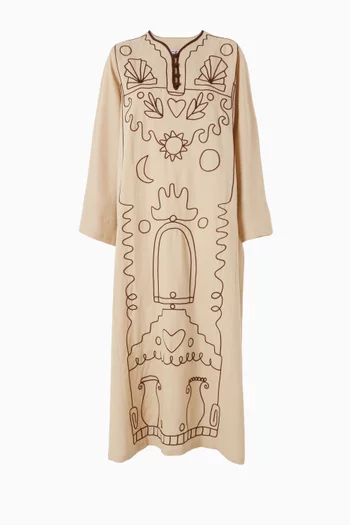 Solenne 1 Hand-embroidered Kaftan in Linen