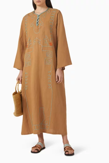 Solenne 2 Hand-embroidered Kaftan in Linen