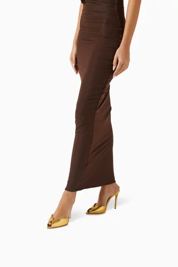 صندل كاتي بسير خلفي وكعب 105 مم جلد لامع بنقشة جلد الأفعى