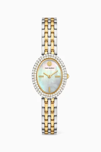 ساعة بيضاوية مرصعة بكريستالات بافيه، 22 × 28 مم