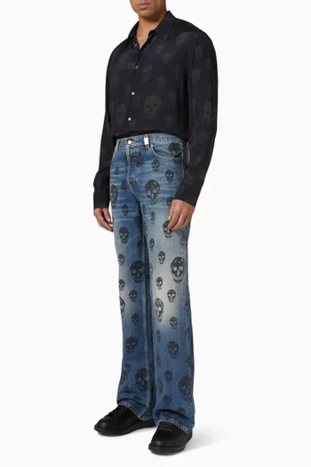 Skull Print Shirt in Viscose Crepe De Chine