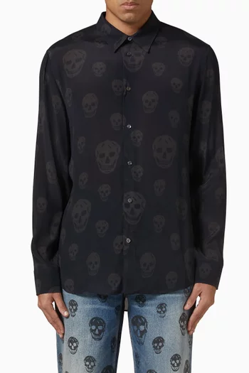 Skull Print Shirt in Viscose Crepe De Chine