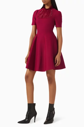 Lace-panel Mini Dress in Viscose