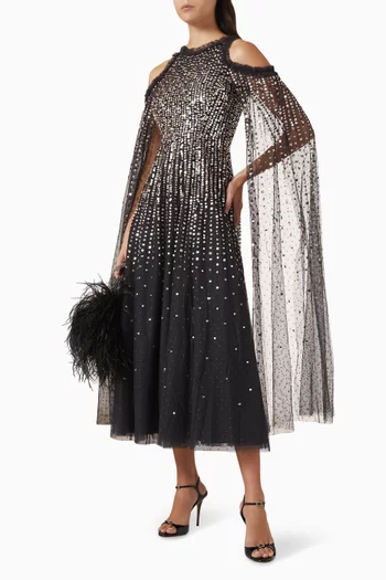 Moonlight Embellished Cape Gown in Tulle