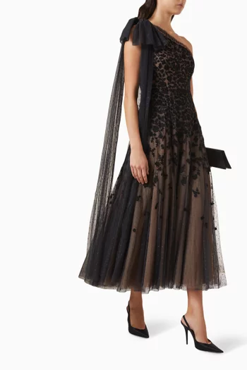 Sylvia Rose One-shoulder Bow Ankle Gown