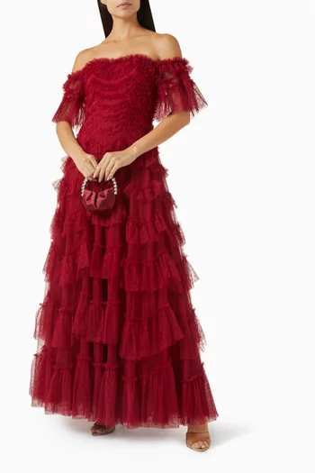 فستان سهرة افيفانا بأكتاف مكشوفة تول