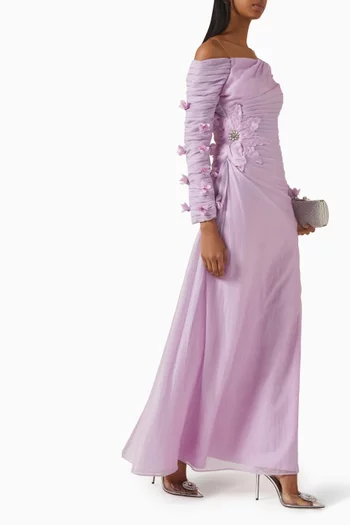 فستان سهرة مطرز بزهور بارزة