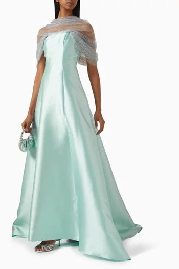 Crystal-embellished Cape Maxi Dress
