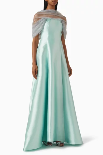 Crystal-embellished Cape Maxi Dress