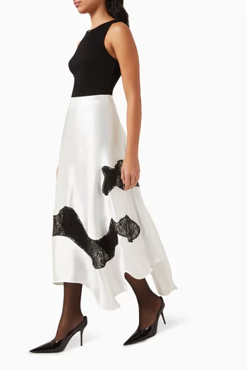 Vivace Lace Midi Skirt in Silk-satin