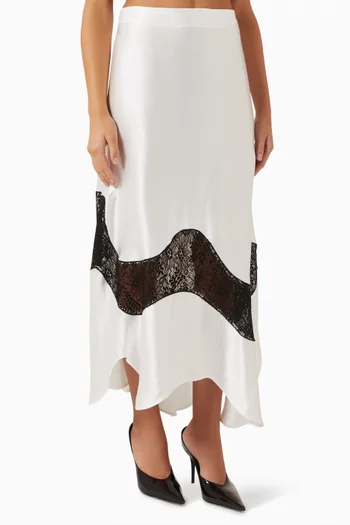 Vivace Lace Midi Skirt in Silk-satin