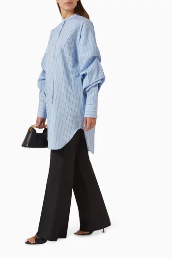 Striped Pleated Tuxedo Shirt Mini Dress in Organic-cotton