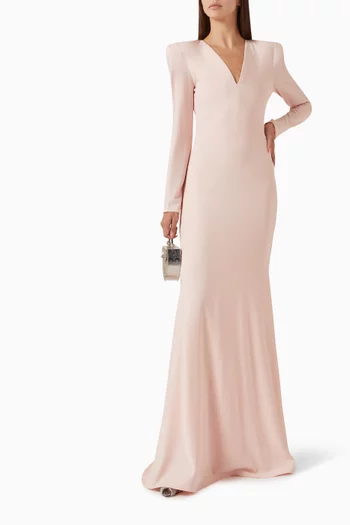 V-neck Gown in Scuba-crepe