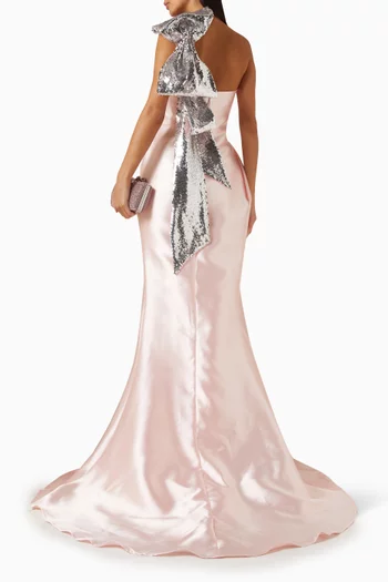 Sequin-embellished Bow Gown in Satin