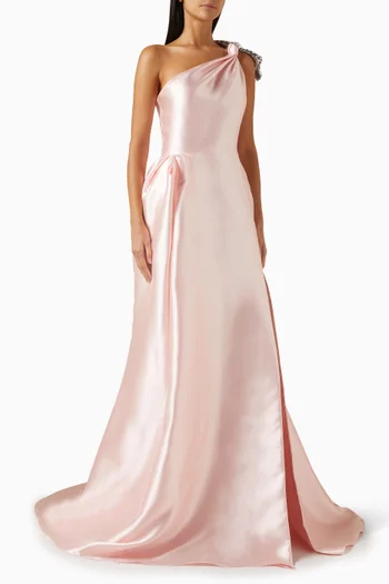 Sequin-embellished Bow Gown in Satin