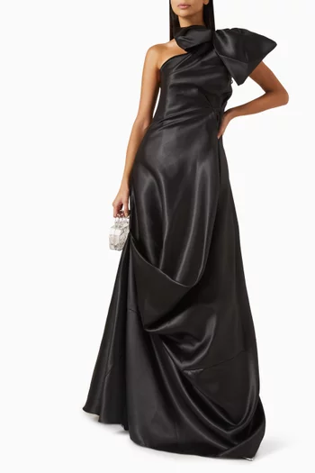 Bow One-shoulder Gown in Satin
