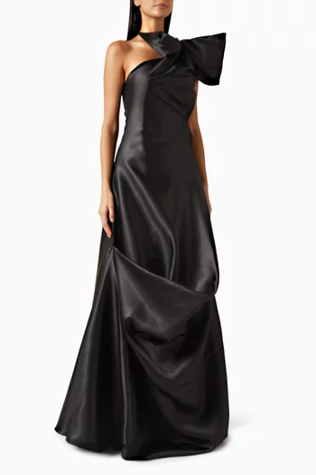 Bow One-shoulder Gown in Satin
